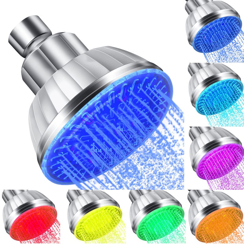 DOUBLE 2 C LED Shower Head with Light, 7 Color Light Automatically Changing LED Fixed Rainfall Adjustable High Pressure Quiet Light up Shower Heads Easy Installation for Kid Adult - Image 1